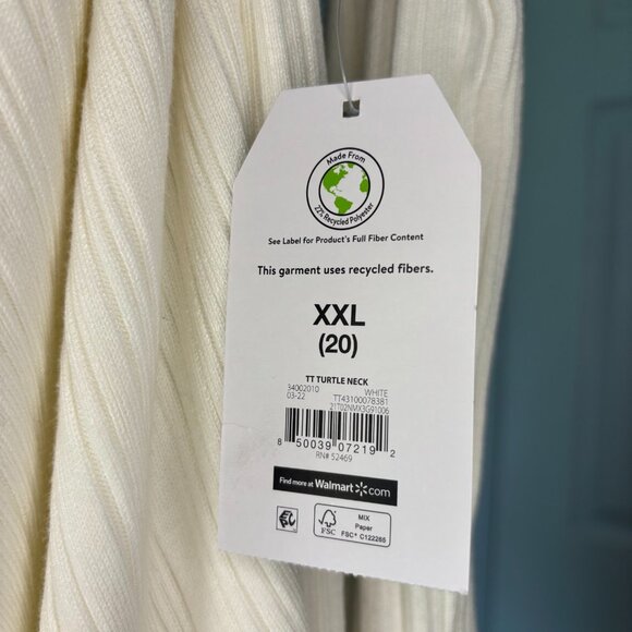 TIME AND TRU NEW Ribbed Turtleneck Womens XXL (20) White Long Sleeve - Picture 7 of 8